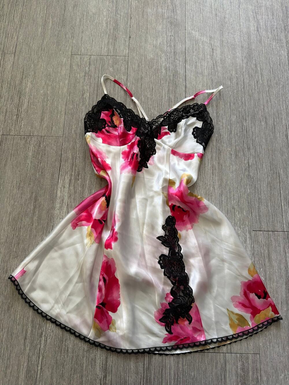 Vintage Fredrick's of Hollywood Floral Satin Slip Dress Chemise